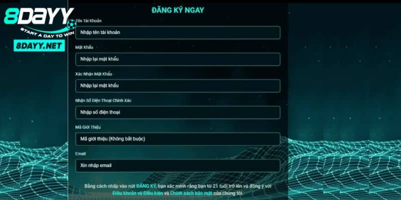 Đăng Ký 8Day - Hướng Dẫn Cách Tạo Account Cho Người Chơi 3 Bắt đầu quá trình tạo account mới